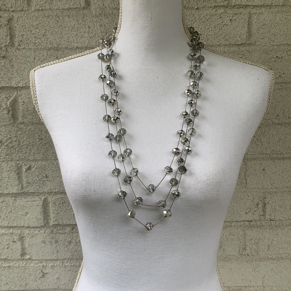 3-Tier Layered Silver Beaded Necklace